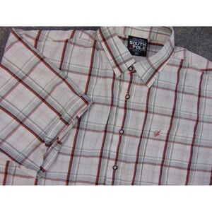 Southpole Shirt Mens XL Short Sleeve Button Down White Red Plaid Casual